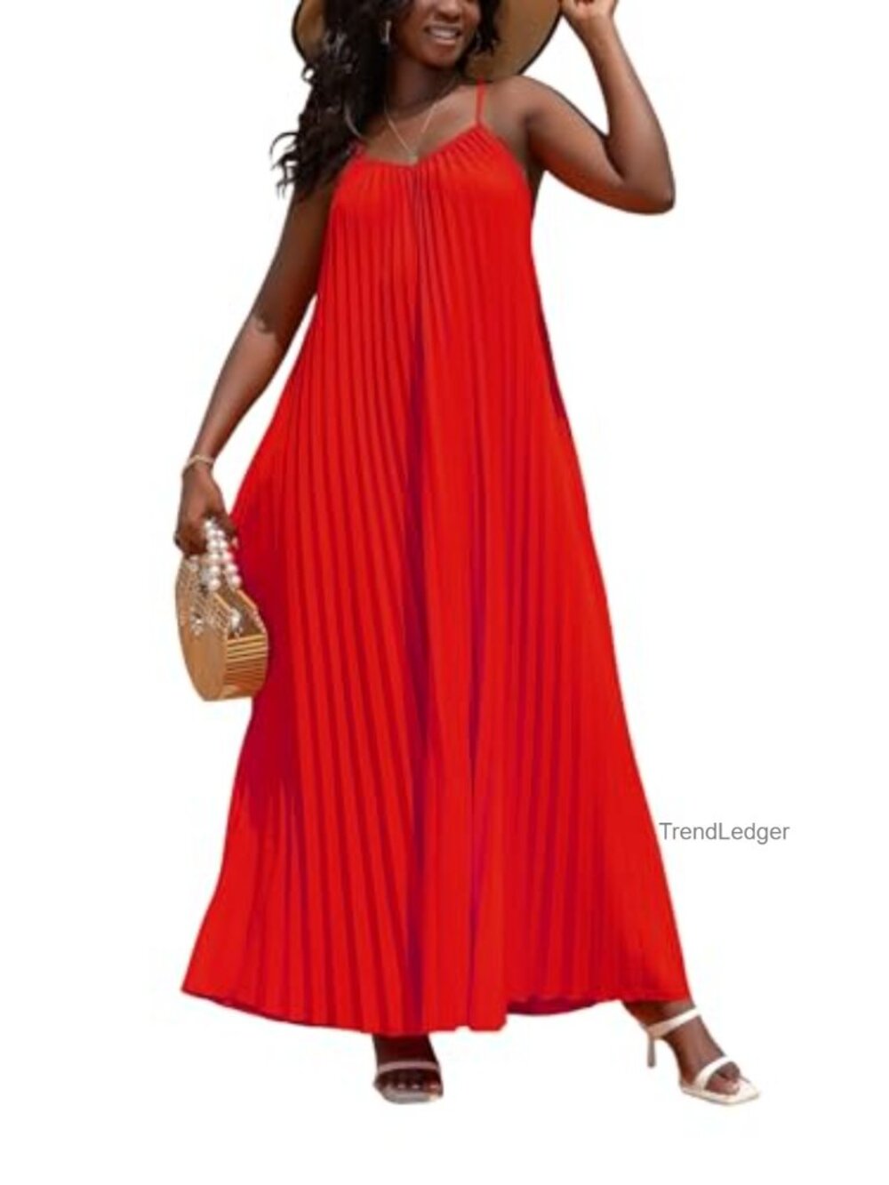 A-Line Summer Spaghetti Strap Sleeveless Dress with Pockets Adjustable Straps